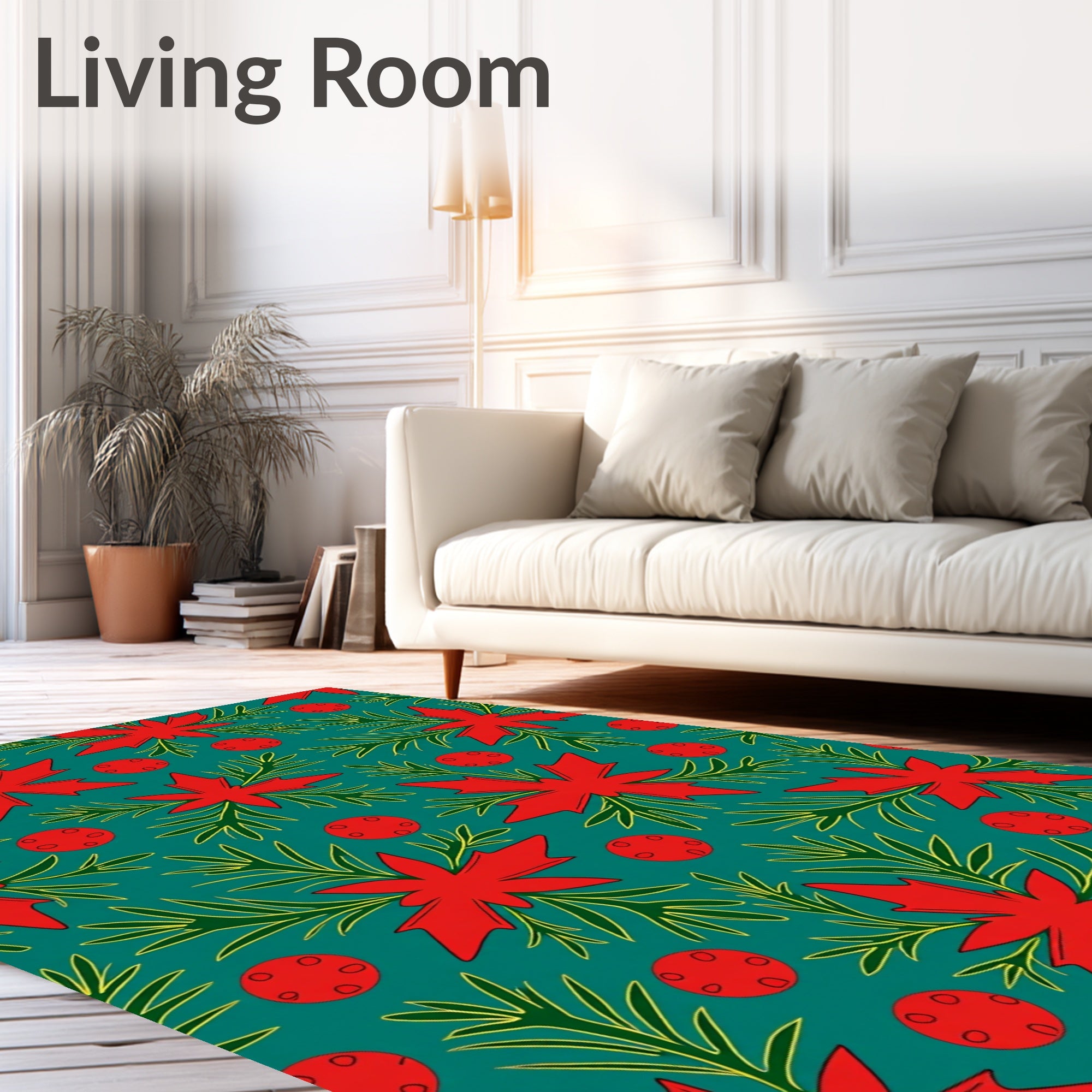 Crimson Poinsettia Pinecone Scatter Rug