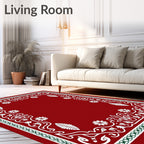 Red White Green Floral Garland Border Rug