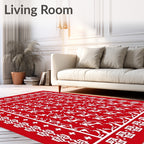 Red White Reindeer Festive Border Rug