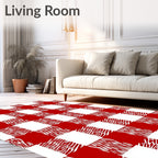 Crimson White Gingham Animal Print Rug