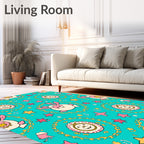 Whimsical Pink Rabbit And Lion Medallion Rug