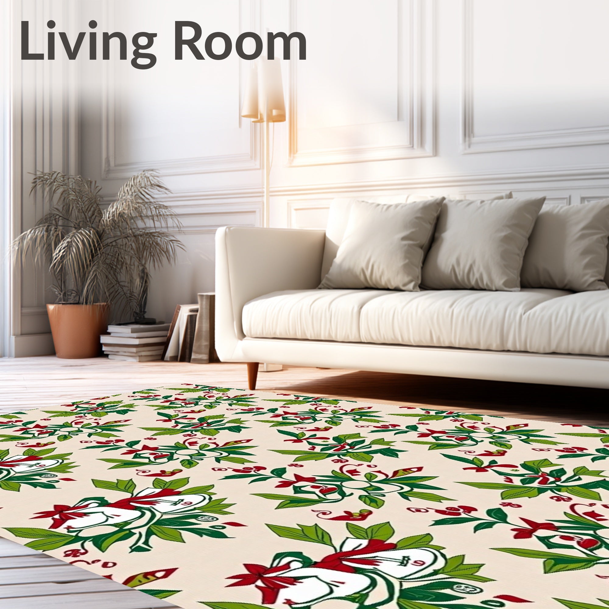 Christmas Bells Red Green Cream Rug