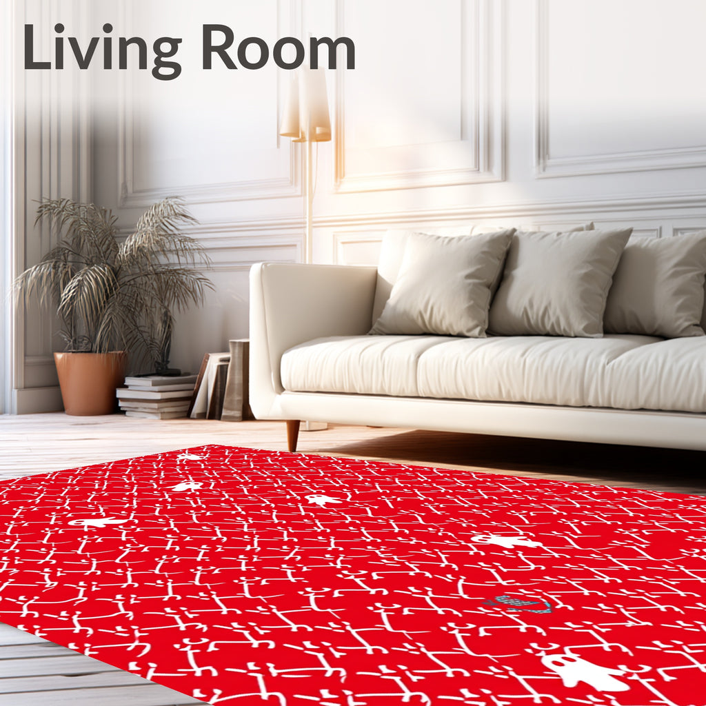 Playful White Ghost Red Background Rug