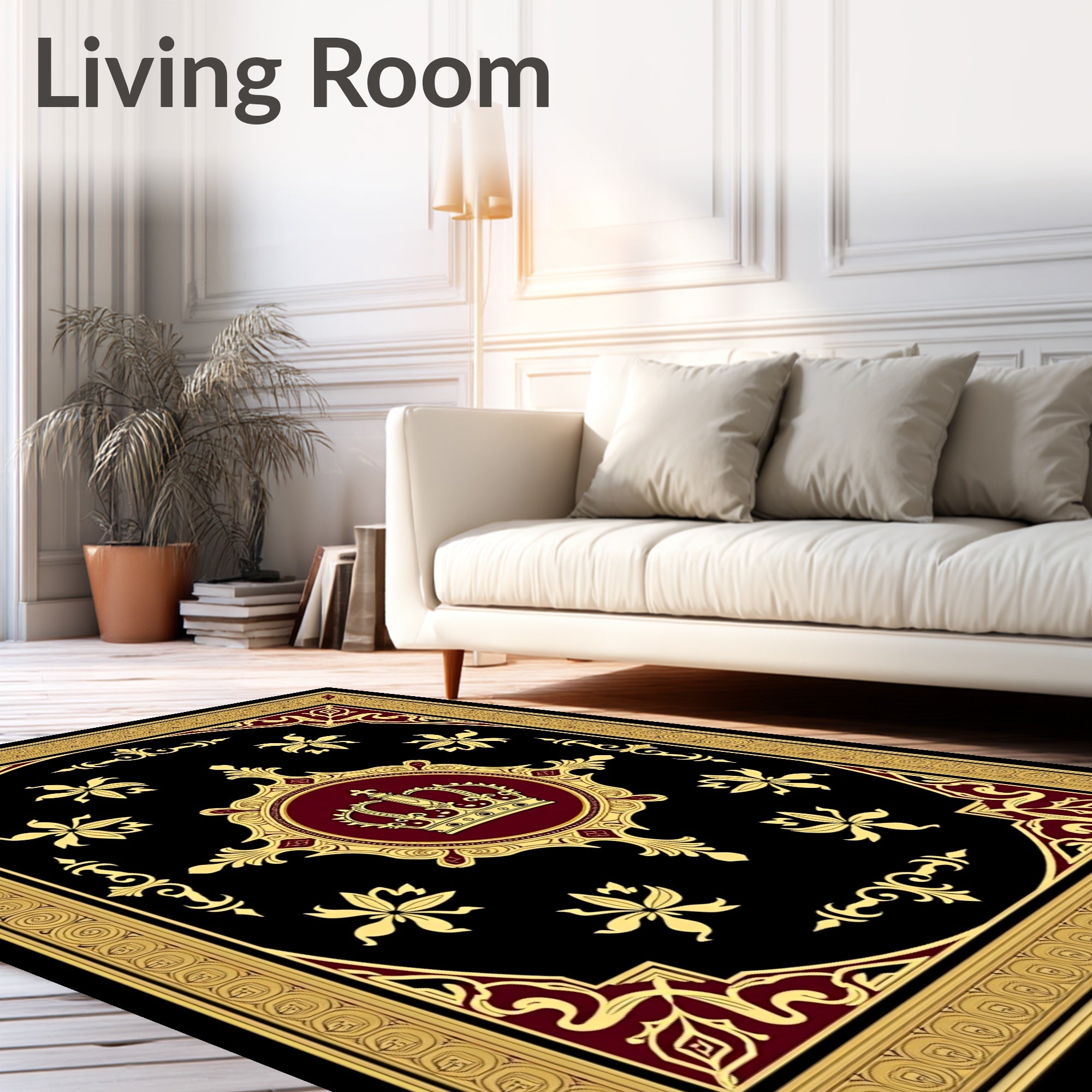 Regal Gold Crown Black Burgundy Rug