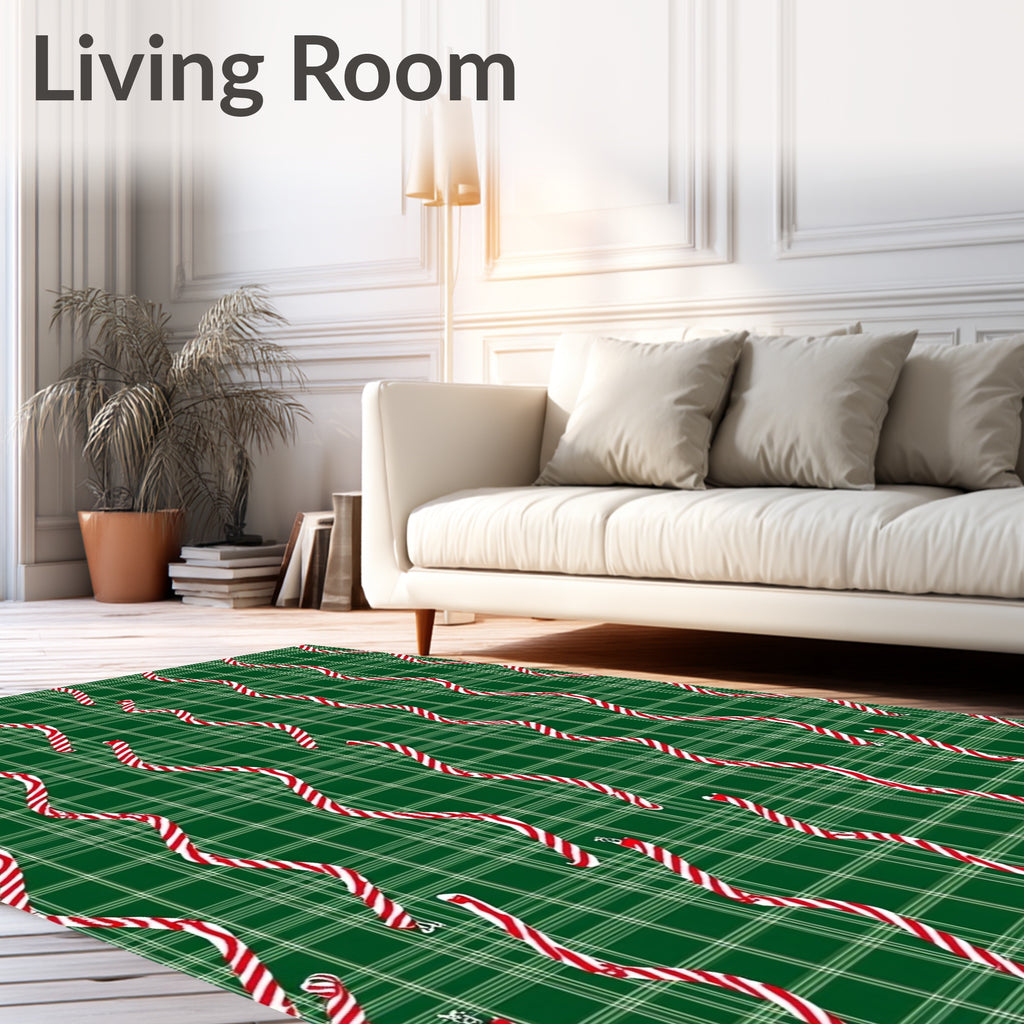 Green Tartan Candy Cane Drop Rug