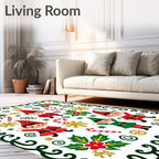 Festive Elves Candy Cane Holly Snowflakes Border Rug