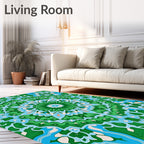 Emerald Green Blue Floral Mandala Rug