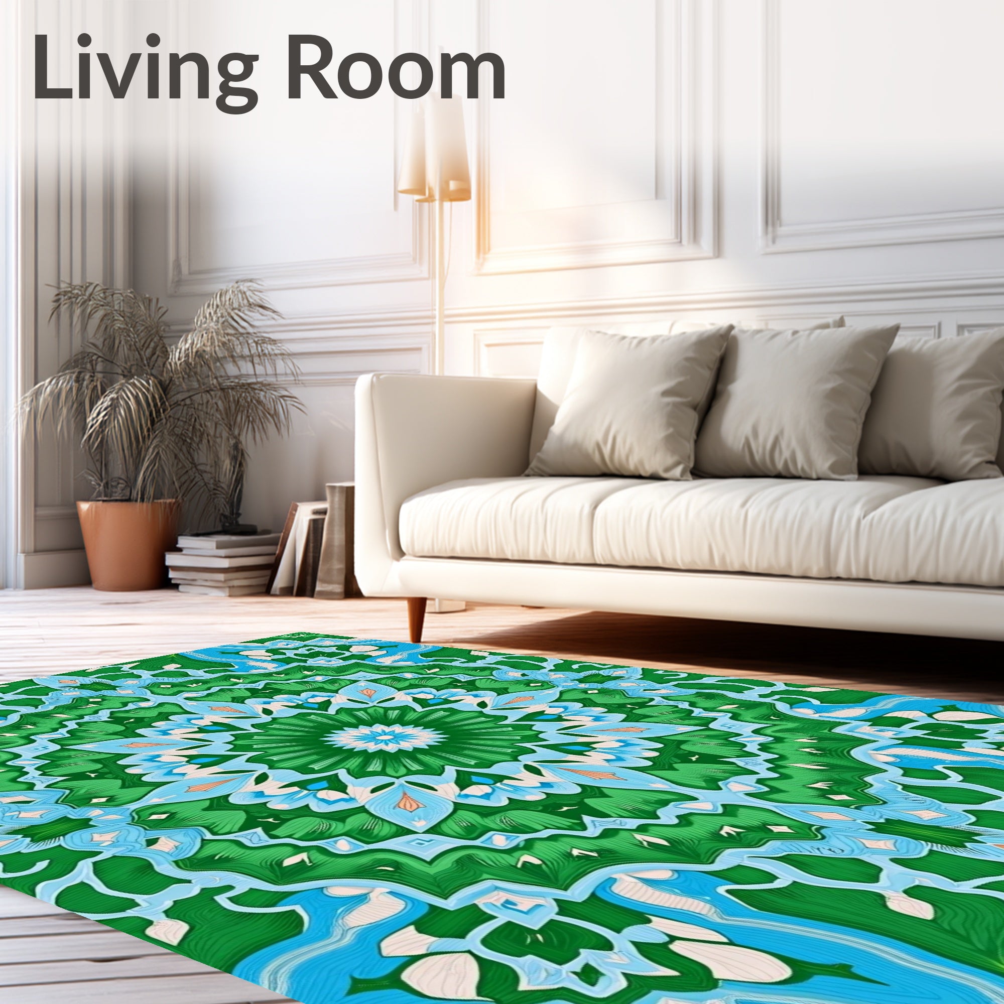 Emerald Green Blue Floral Mandala Rug