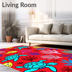 Vibrant Red Turtle Coral Fish Collage Rug