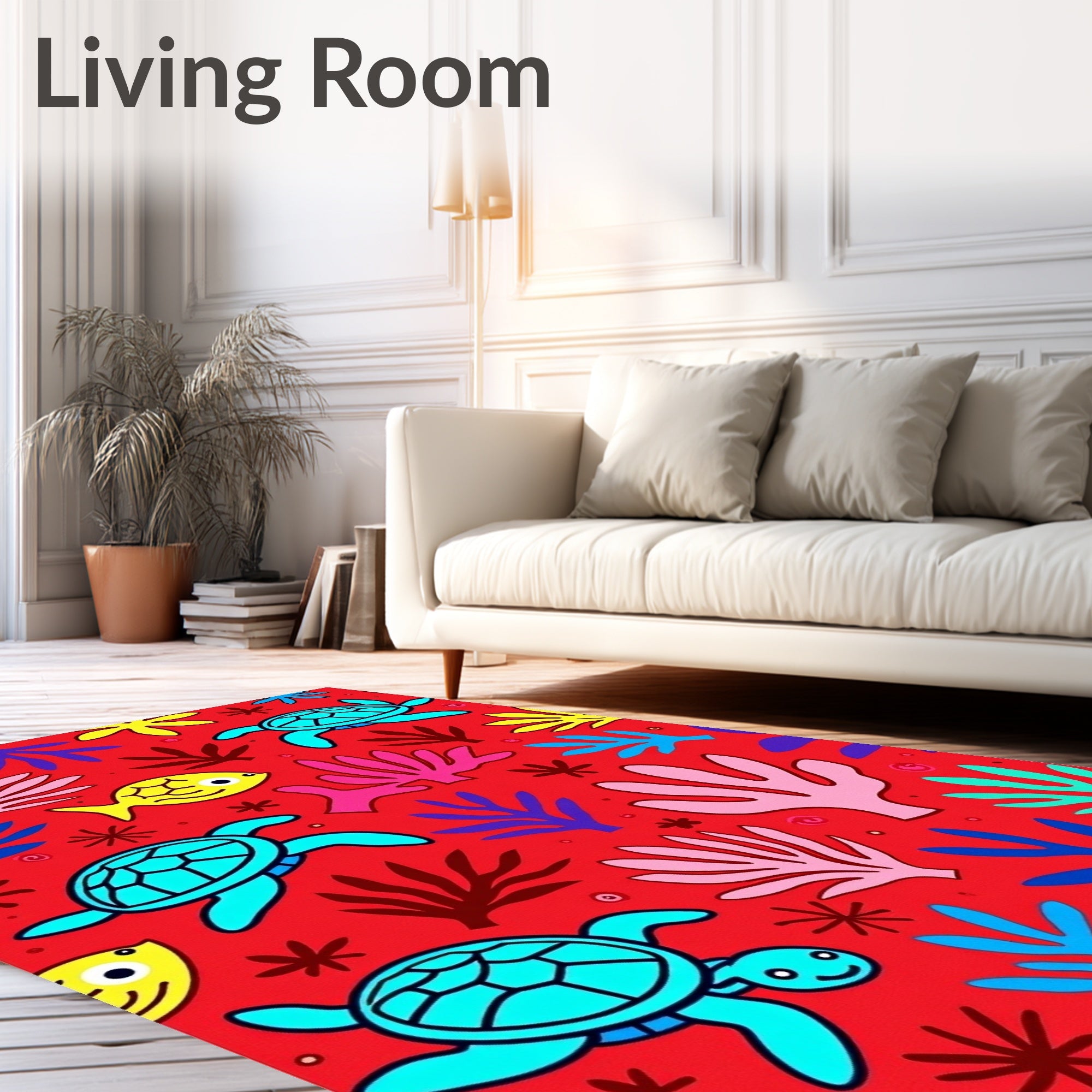 Vibrant Red Turtle Coral Fish Collage Rug