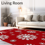 Classic White Snowflakes on Red Ground Rug