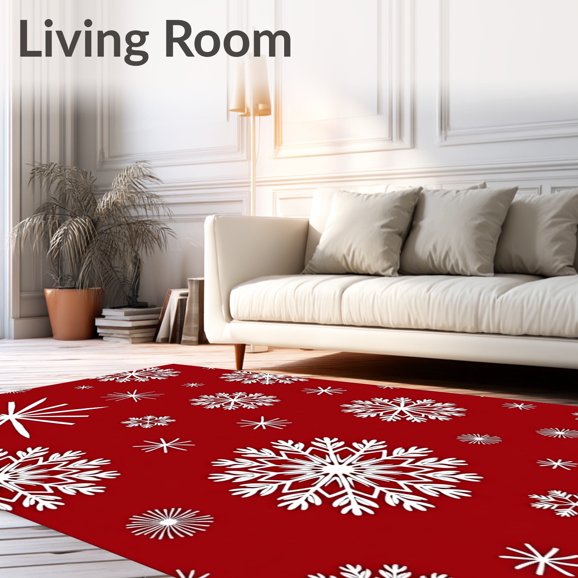 Classic White Snowflakes on Red Ground Rug