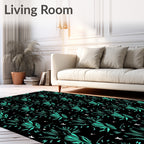 Teal and White Leafy Bush Motif Rug