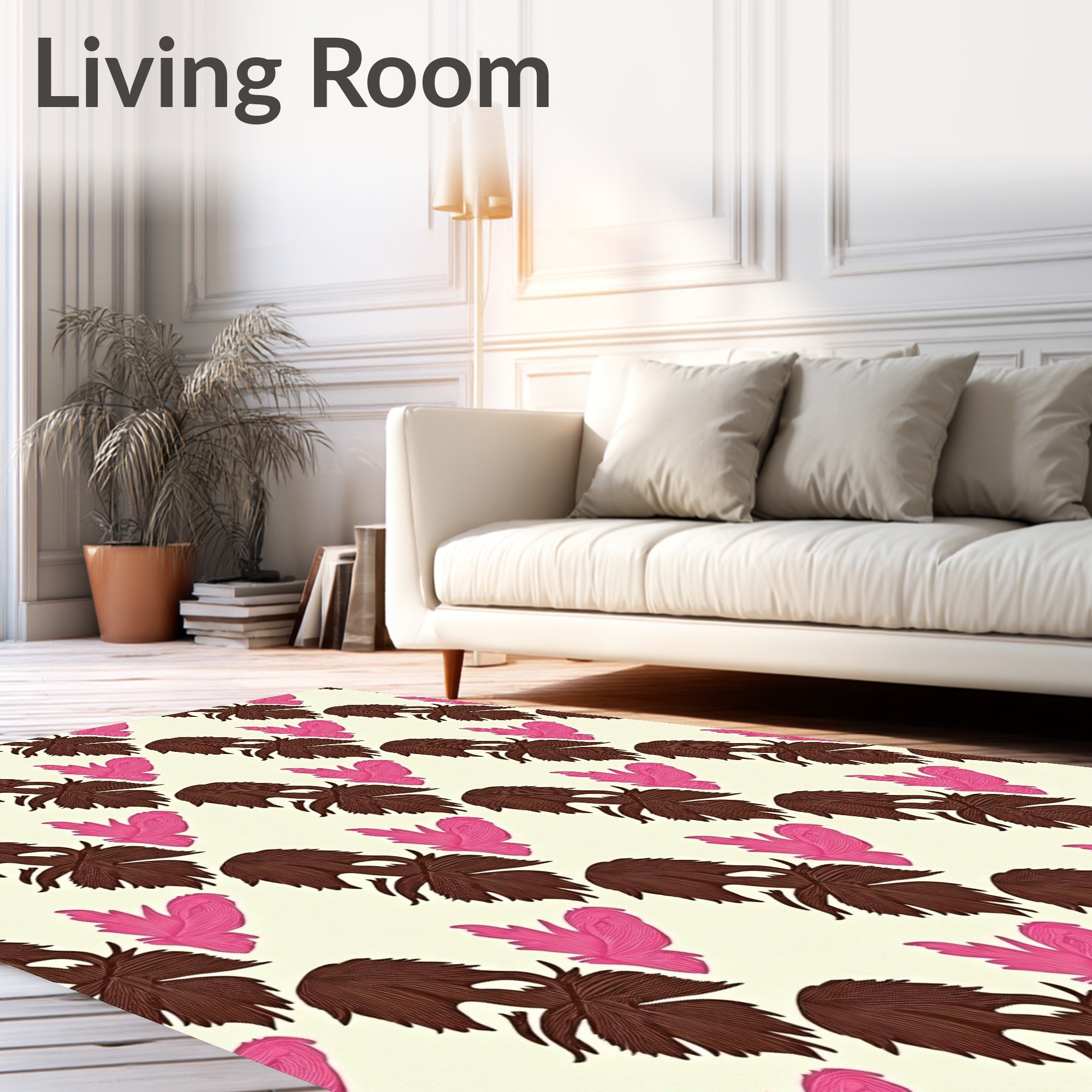Brown Pink Leaf Botanical Repeat Rug