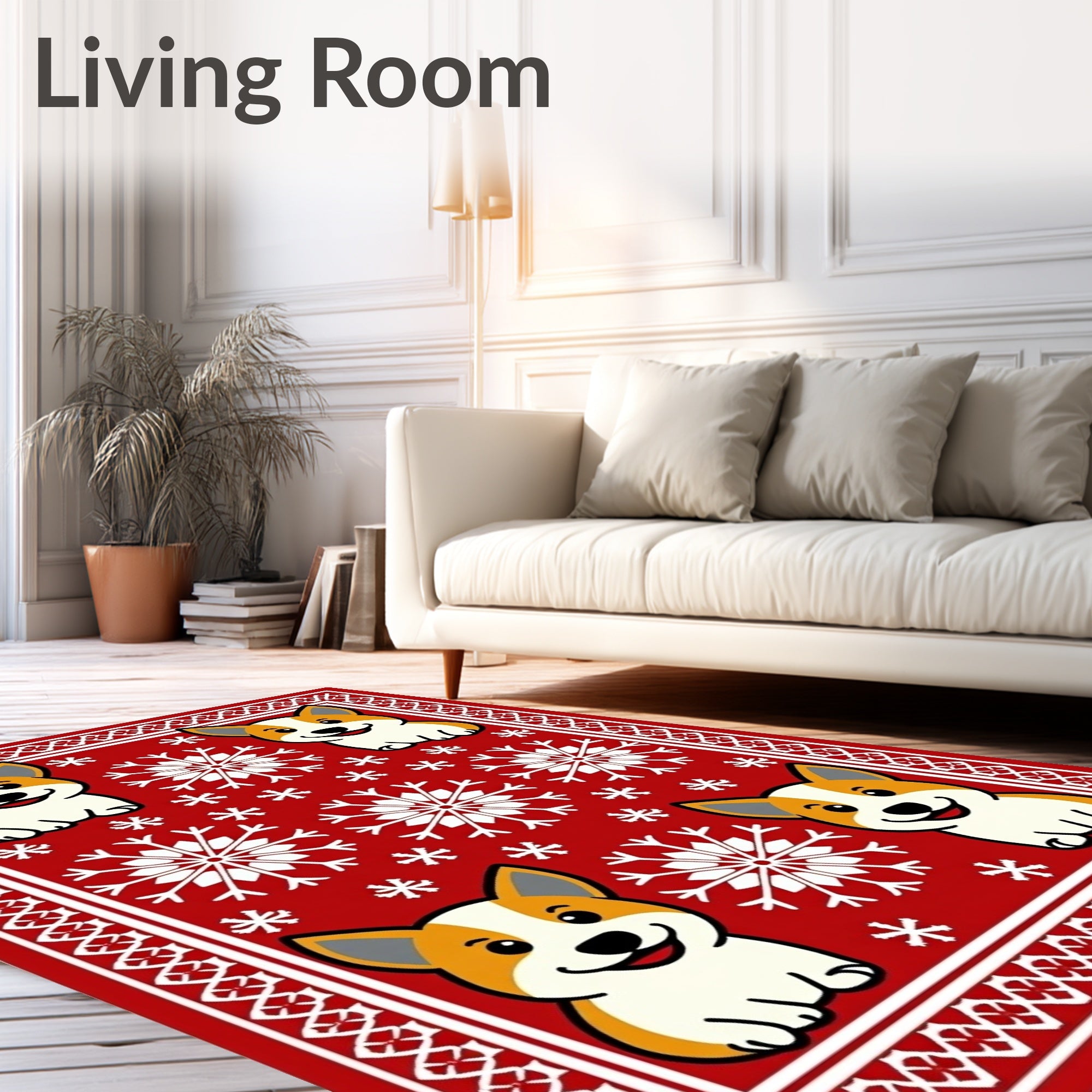 Red Corgi Snowflake Holiday Rug