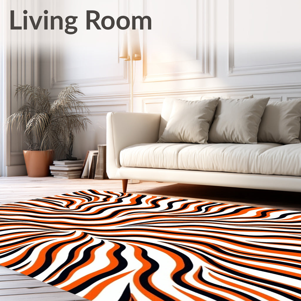 Bold Orange Black Wave Stripes Rug