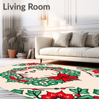 Festive Cat Wreath Red Green Accents Rug