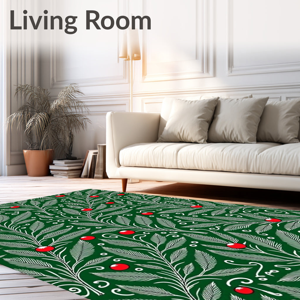 Emerald Green Holly Berry Foliage Rug