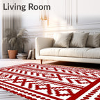 Crimson Red Geometric Staircase Rug