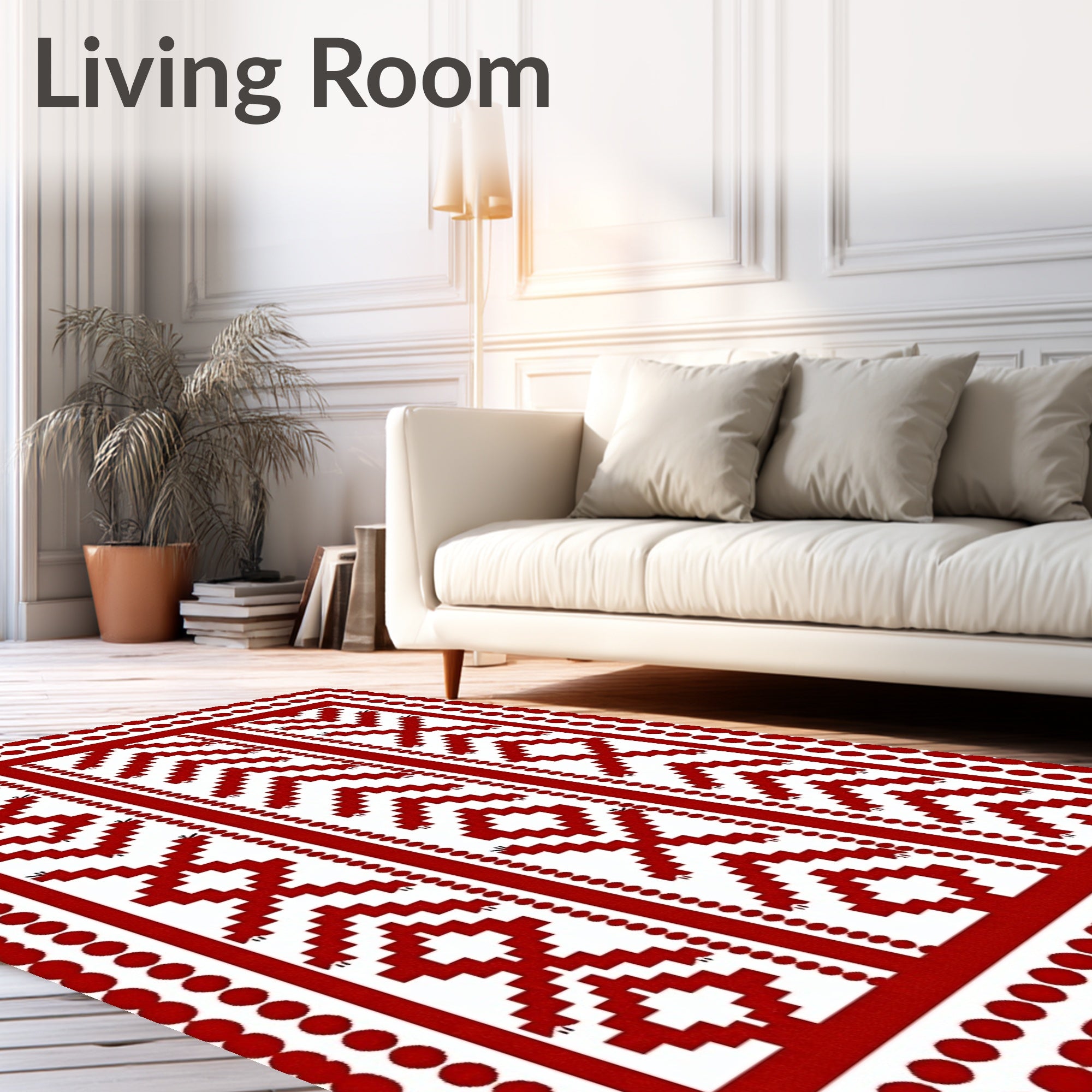 Crimson Red Geometric Staircase Rug