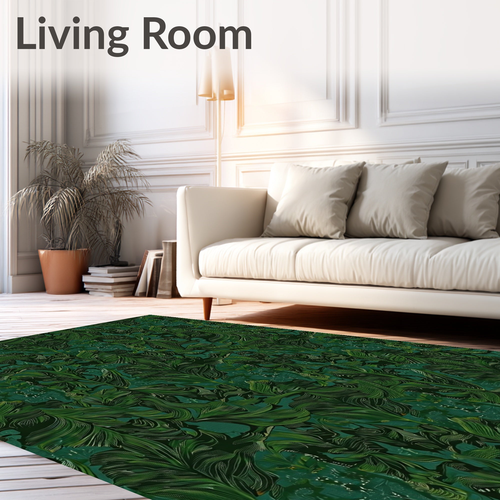Emerald Green Lush Tropical Leaves Rug