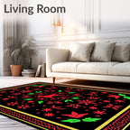 Red Dog Green Leaf Black Floral Rug