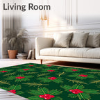 Festive Green Holly Berry Sprigs Rug