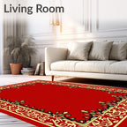 Red Golden Floral Bordered Frame Rug