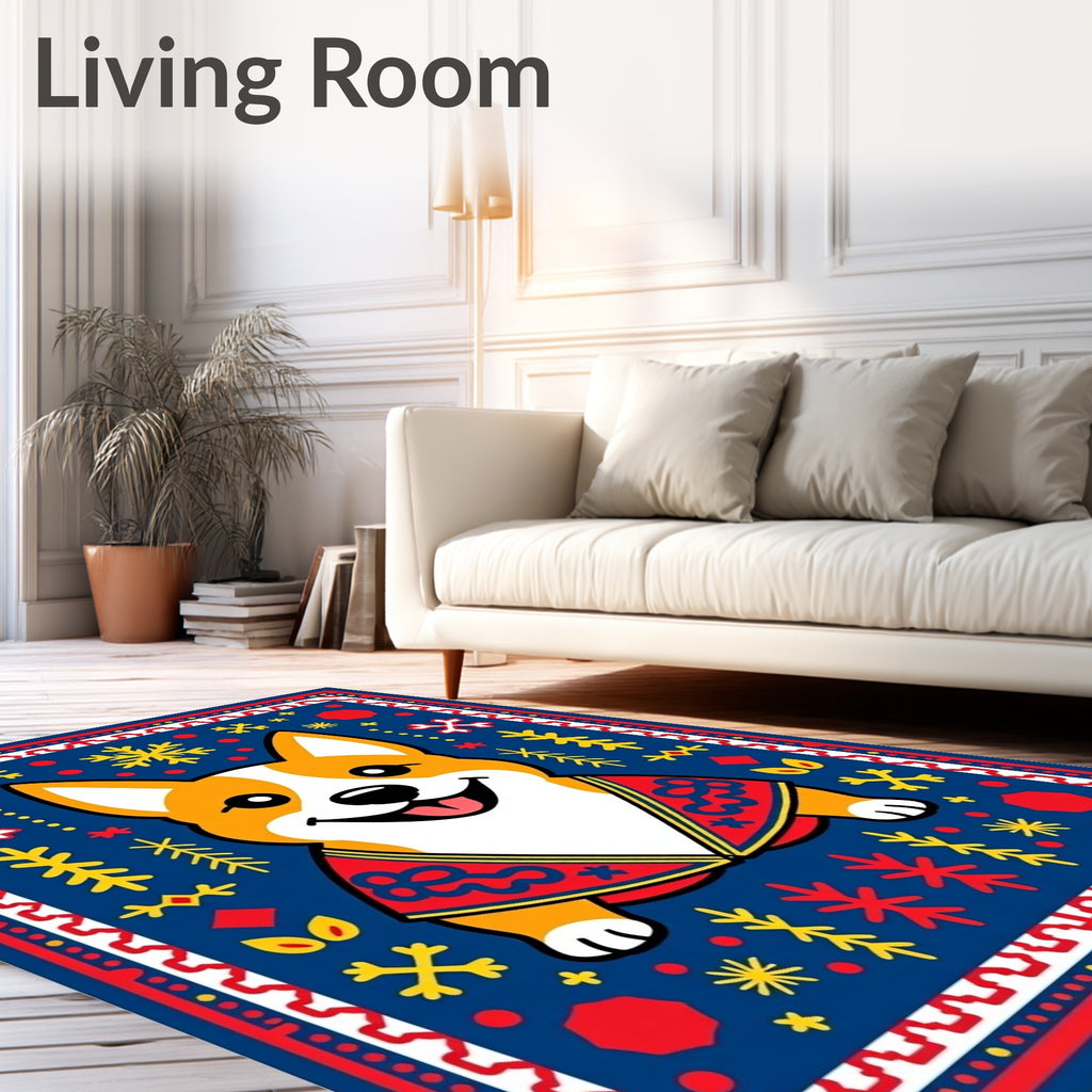 Cute Corgi In Festive Red Winter Rug