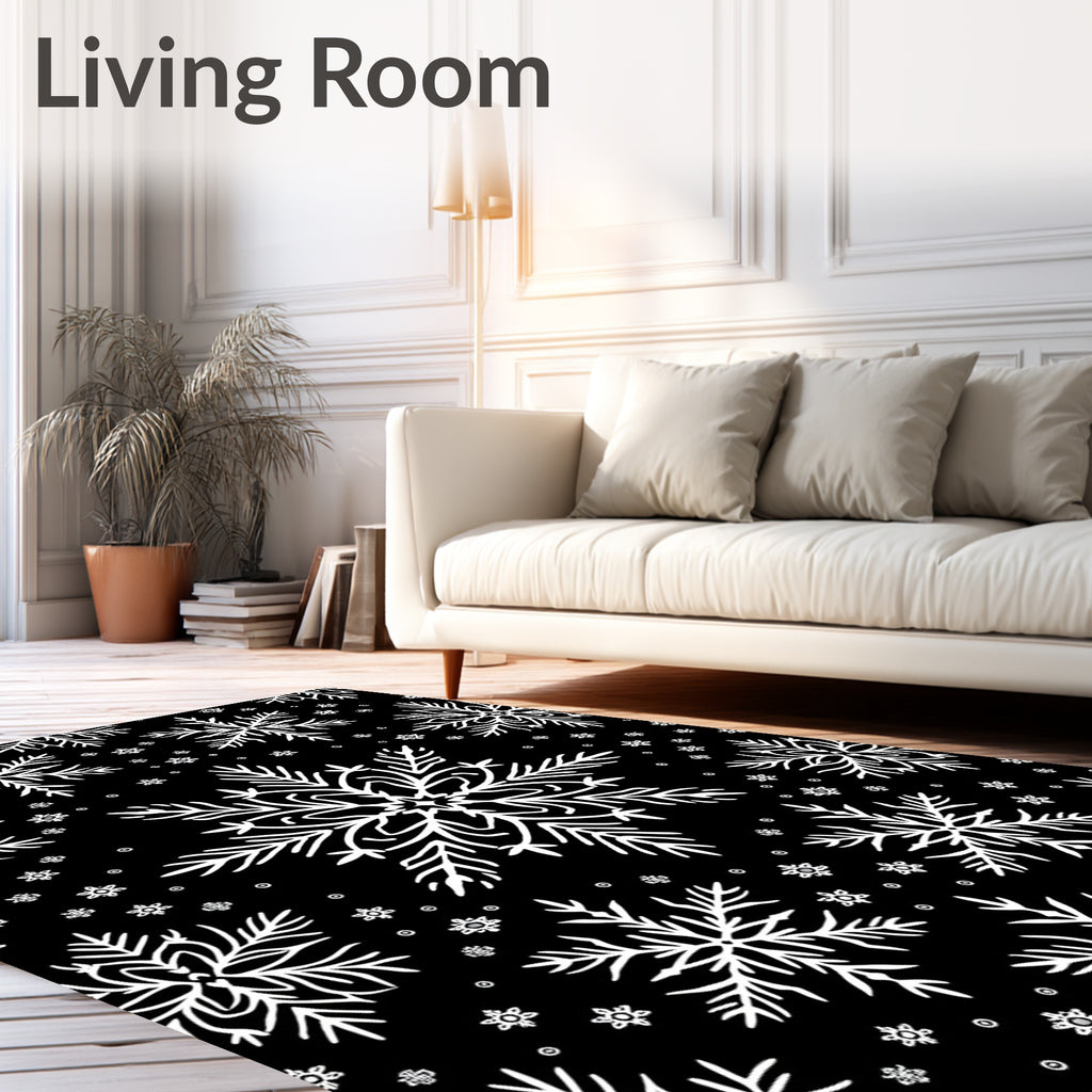 White Snowflake Winter Snowscape Rug
