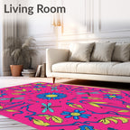Vibrant Blue Dragonfly Floral Meadow Rug