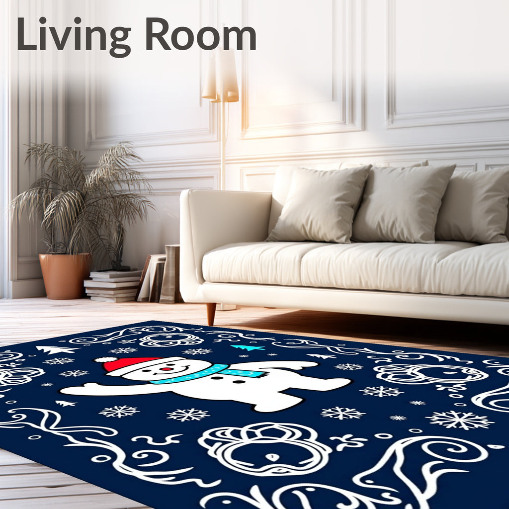 Festive Snowman With Waving Arm Navy Rug