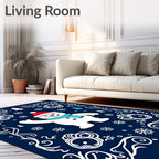 Festive Snowman With Waving Arm Navy Rug