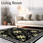 Black Gold Floral Border Medallion Rug