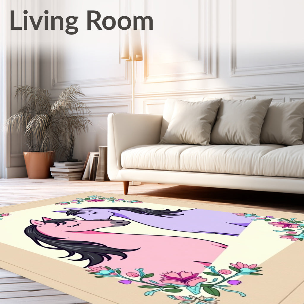 Pink Purple Horses Floral Wreath Rug