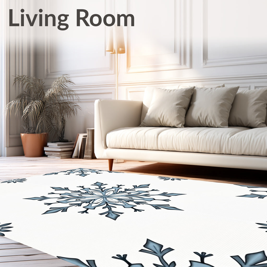 Winter Blue Snowflake Corner Art Rug
