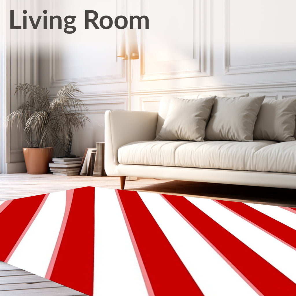 Bold Red White Striped Diagonal Rug
