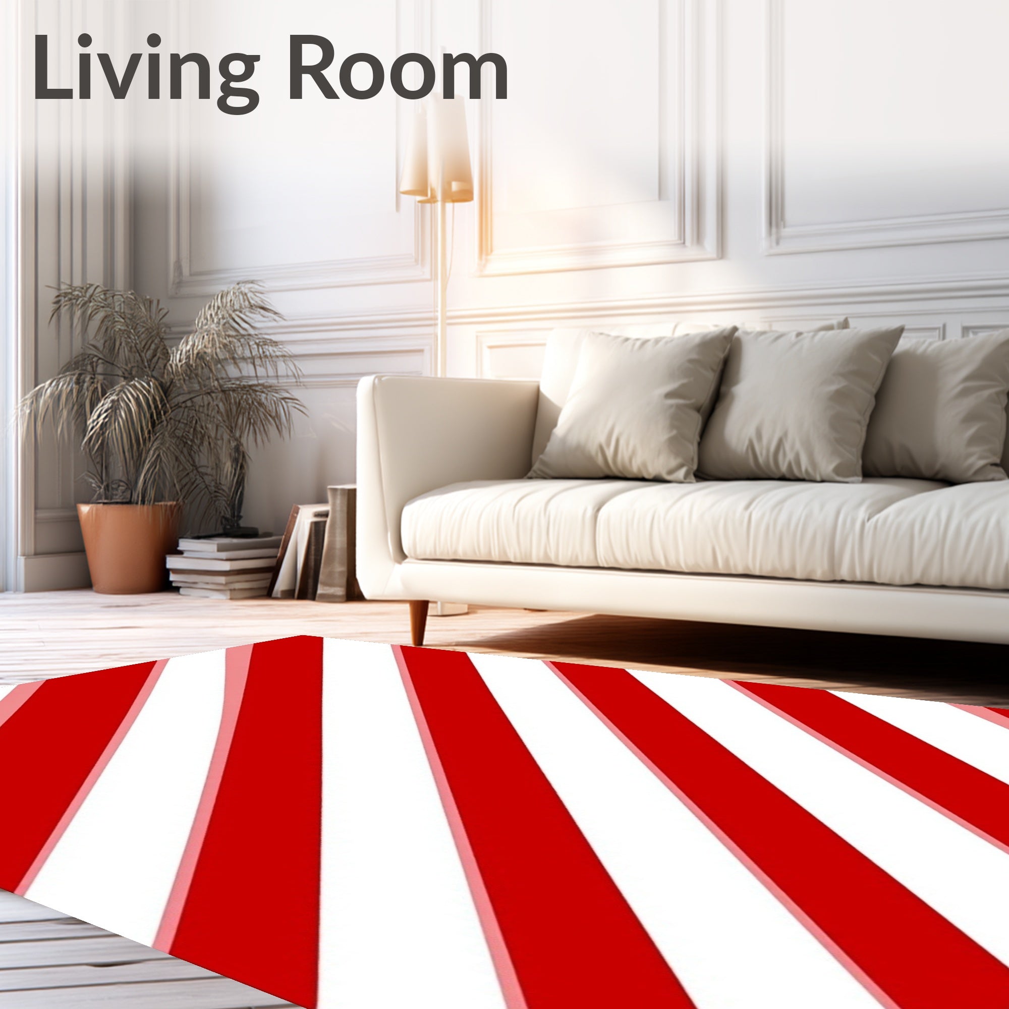 Bold Red White Striped Diagonal Rug