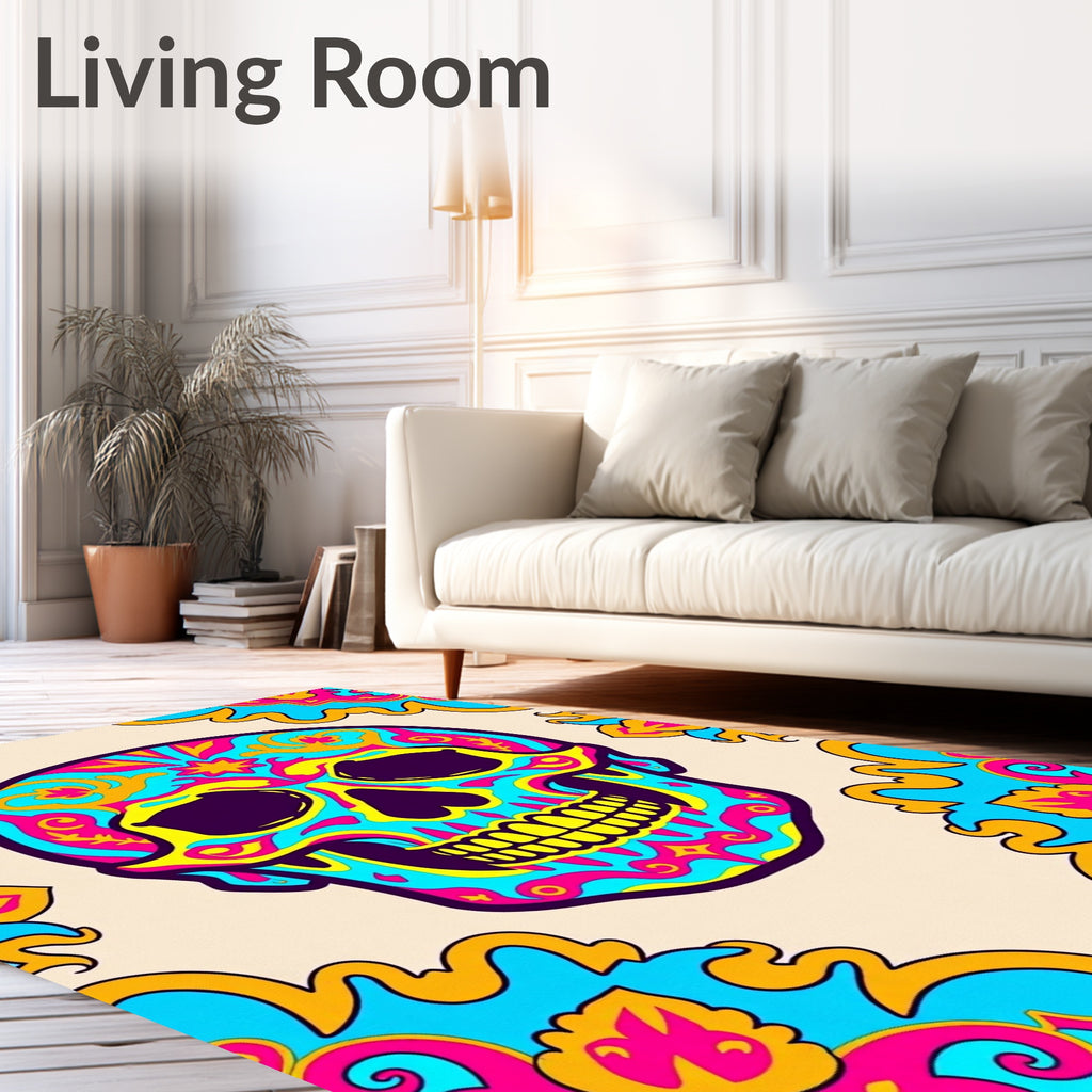 Vibrant Colorful Skull Day Decorations Rug