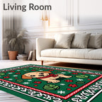 Cute Dog Snowflakes Red Scarf Green Rug