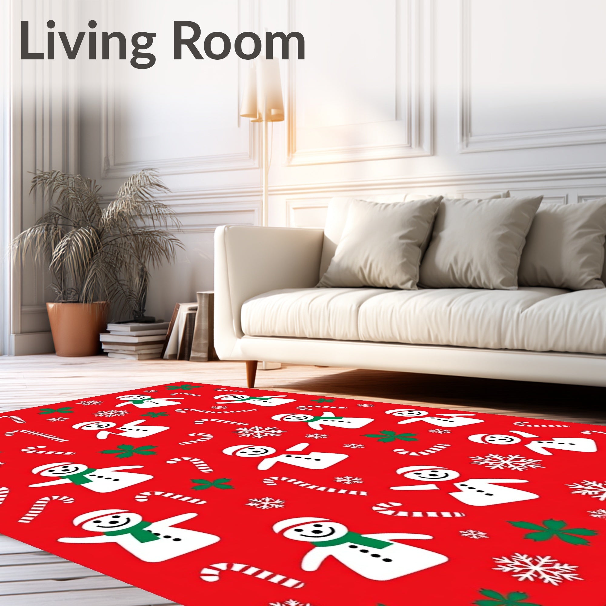 Festive Snowman Candy Cane Holly Rug