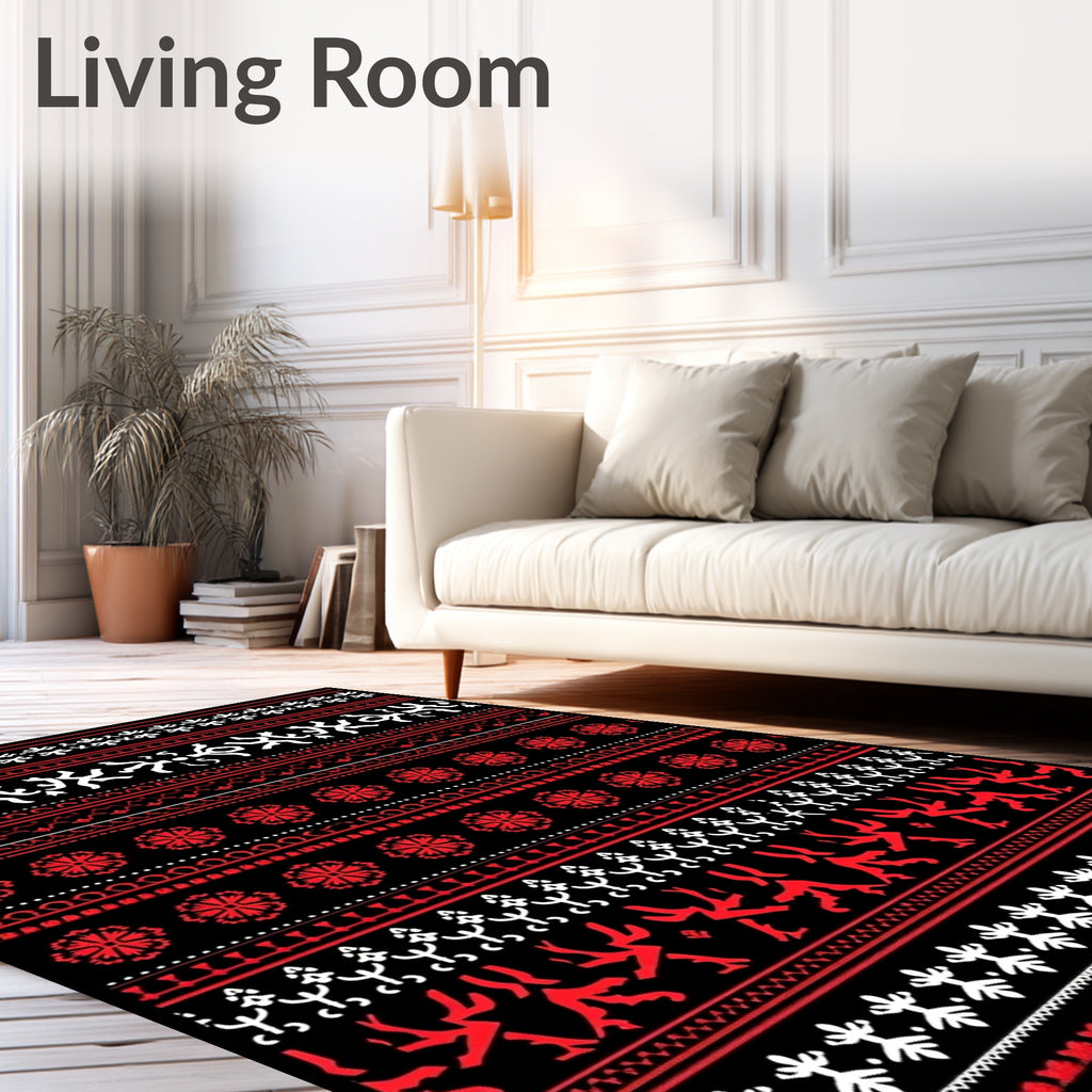 Bold Red and White Ethnic Stripe Rug