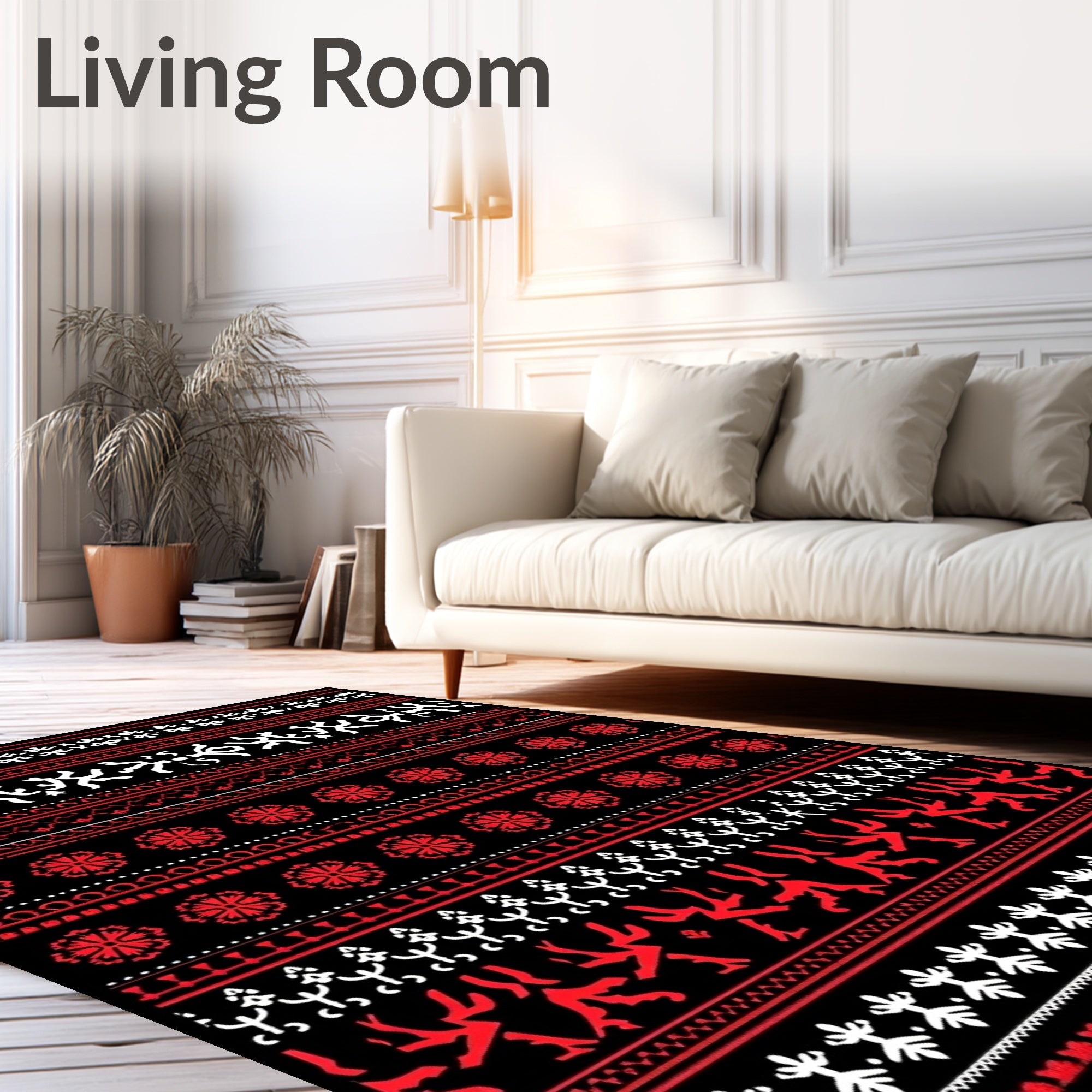 Bold Red and White Ethnic Stripe Rug