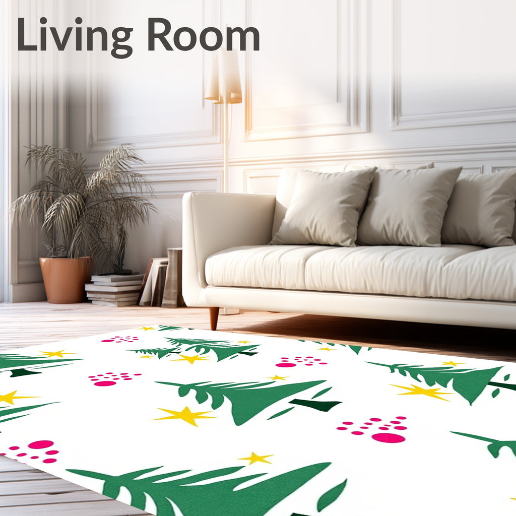 Green Christmas Tree Yellow Starburst Spots Rug