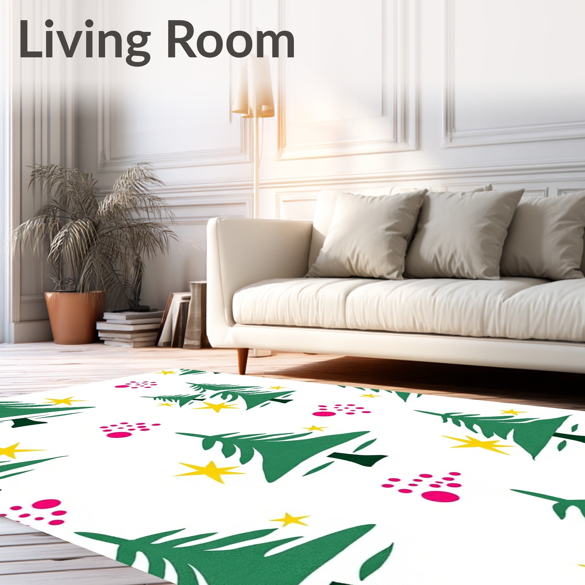 Green Christmas Tree Yellow Starburst Spots Rug