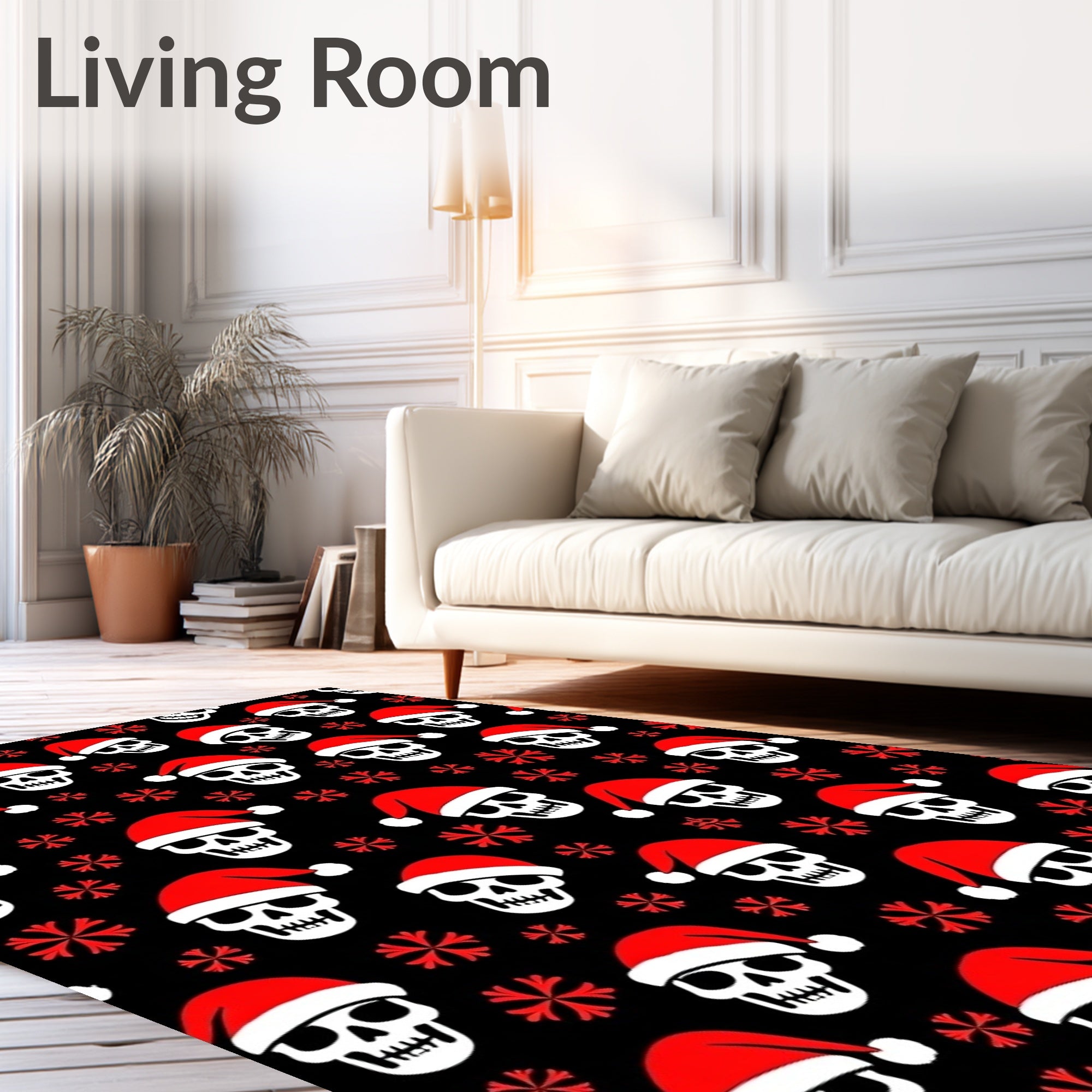 Festive Black Santa Skull Snowflakes Rug