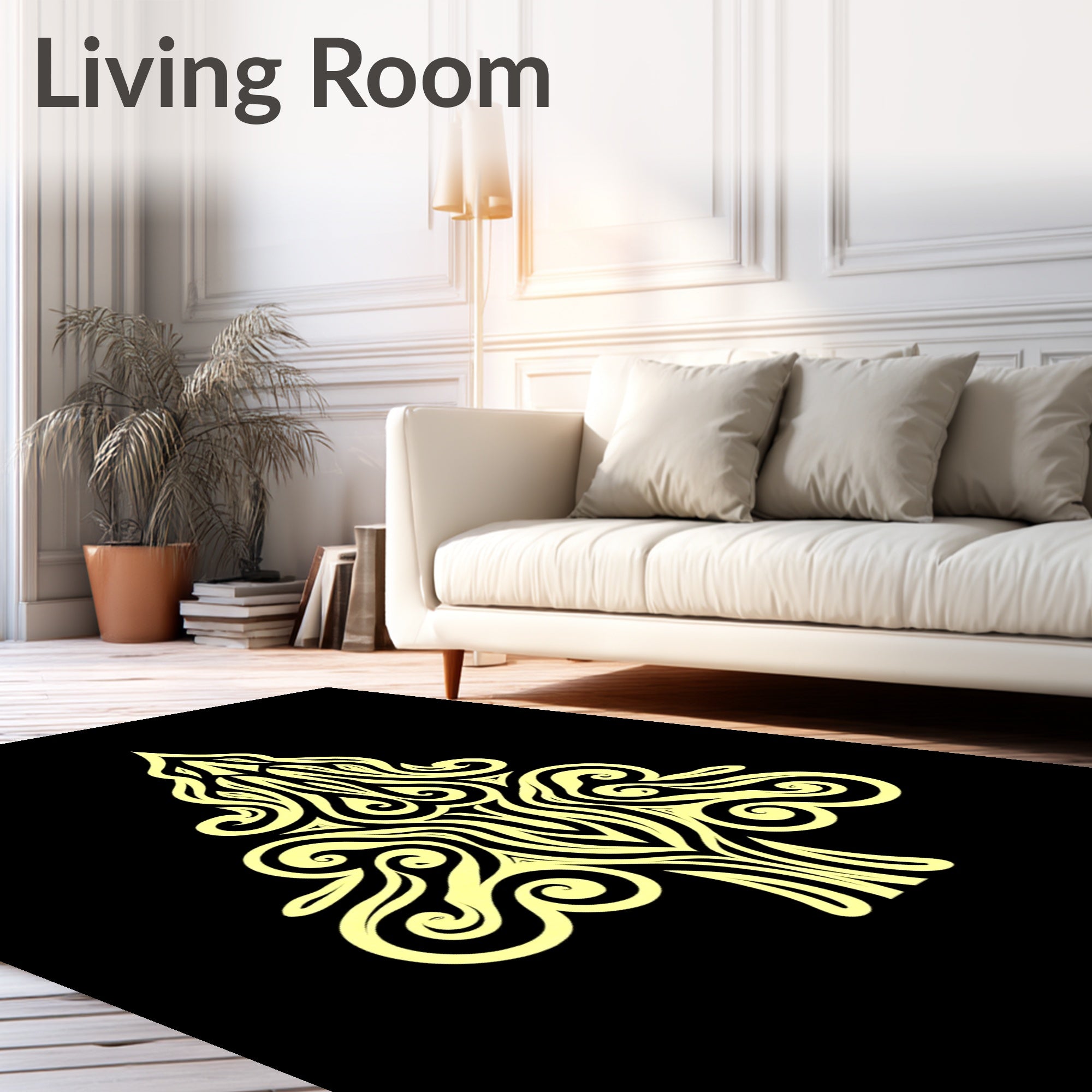 Pale Yellow Tribal Tree Swirls Rug