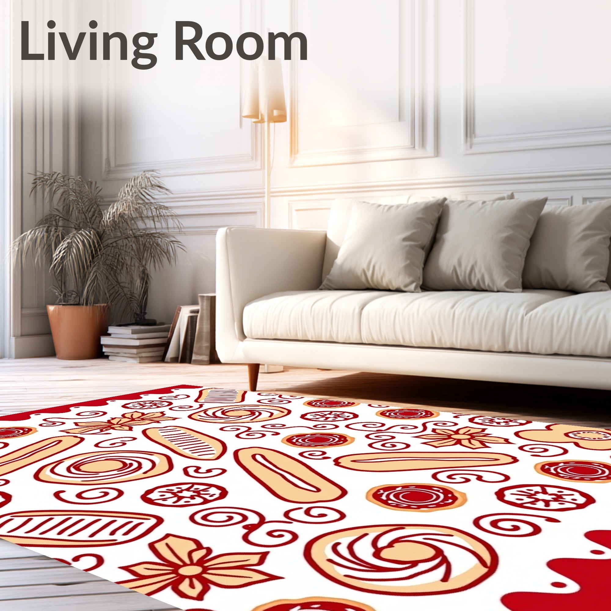 Red Tan Sweet Pastry Doodle Rug