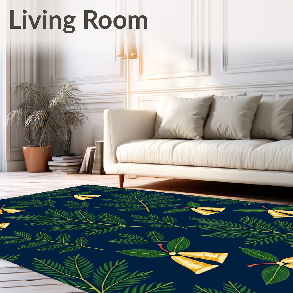 Navy Blue Holiday Bells Foliage Rug