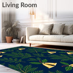 Navy Blue Holiday Bells Foliage Rug